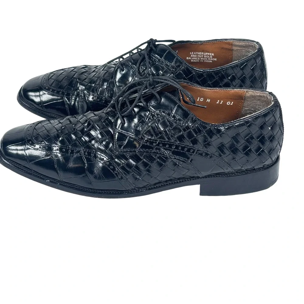 Stacy Adams Woven Oxford Mens 10 M Black‎ Good Leather Brogue Formal Dress Shoes